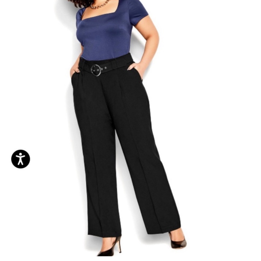 City Chic Belted Ankle Wide Leg Perfect Suit Pant in Black Size 24 XXL